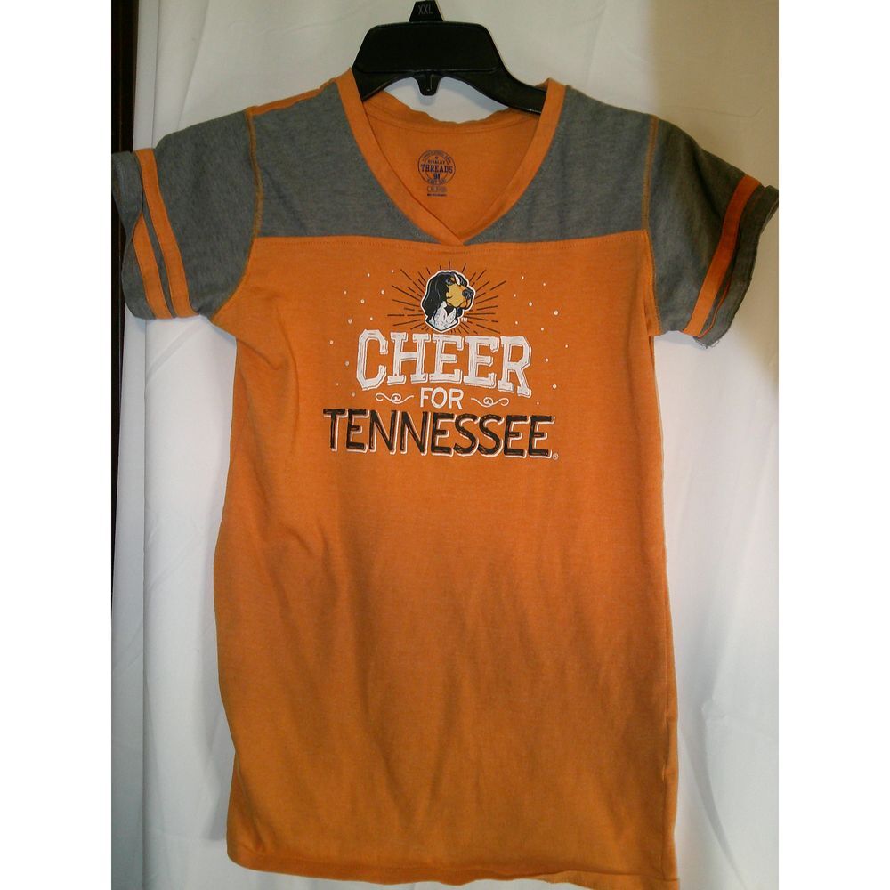 Vintage Tennessee Volunteersโ V-Neck Cheer T-Shirt Orange & Gray Girls XL
